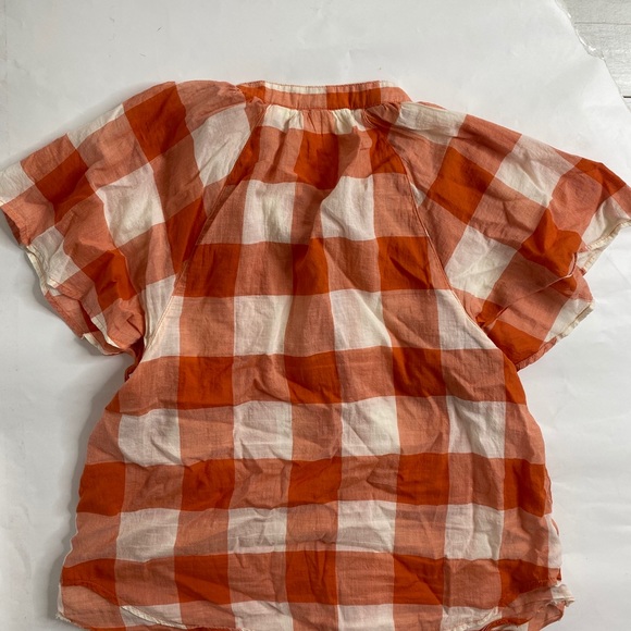 Anthro Maeve Blouse gingham/Plaid Orange Wht Sz M - Picture 5 of 11